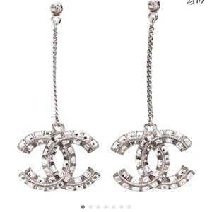 CHANEL Silver Crystal Drop Earrings